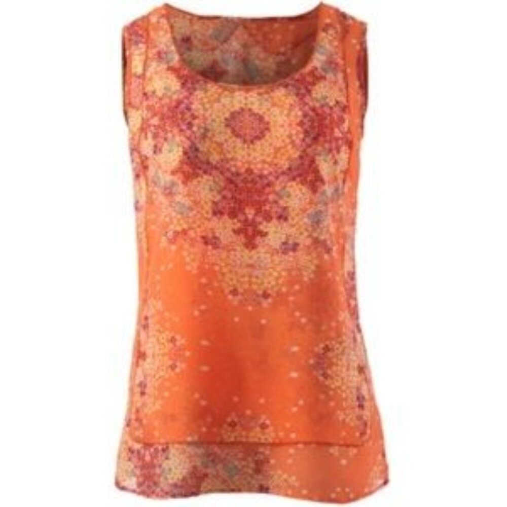 CAbi #268 Merrow Edge Floral Tank Top in Orange